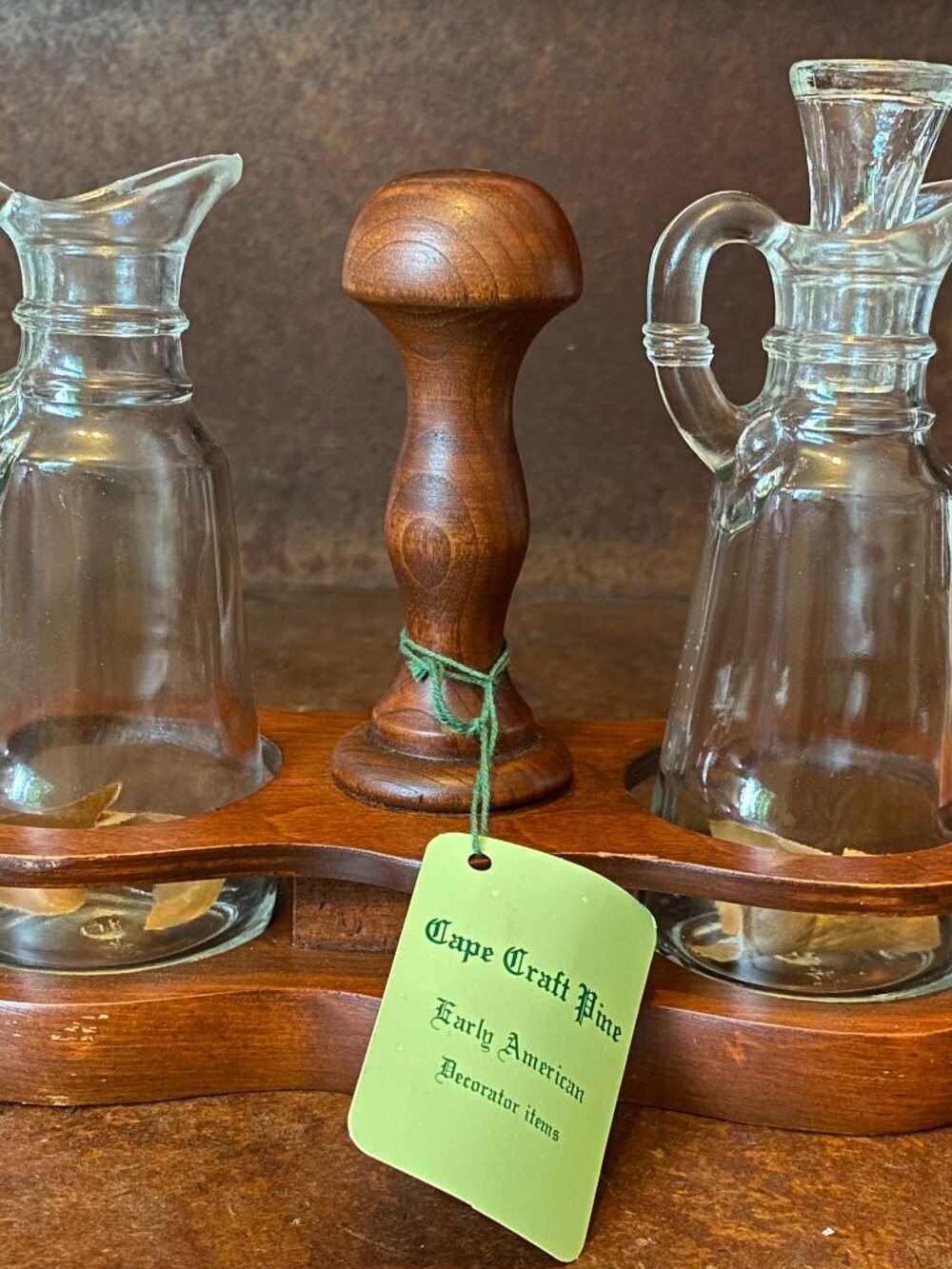 1970s Anchor Hocking Oil Vinegar Glass Cape Craft Pine Country CottageCore Geese